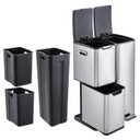 16 Gal Recycle Bins for Kitchen, Triple Compartment Garbage Can with Lid, Stainless Steel Trash and Recycling Bin Combo with Inner Bucket & Foldable Foot Pedal for Home Office, Silver