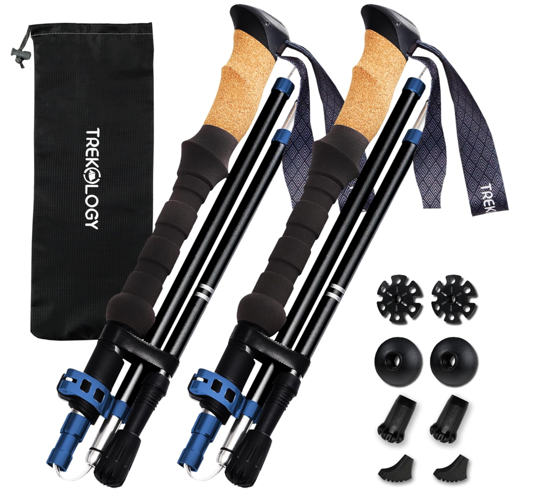TREKOLOGY TrekZ Cork Grip Trekking Poles – Lightweight Folding Hiking Poles, Adjustable Height, Compact Travel Design, AircraftGrade Aluminum Walking Sticks for Men & Women