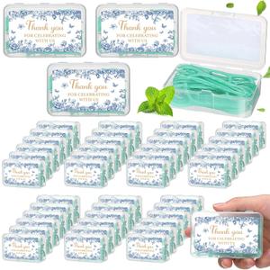 50 Pack Eucalyptus Wedding Favors Bulk Mint Floss Picks with Travel Handy Cases, Bridal Shower & Baby Shower Gifts for Guests, Sage Green Birthday Party Favors