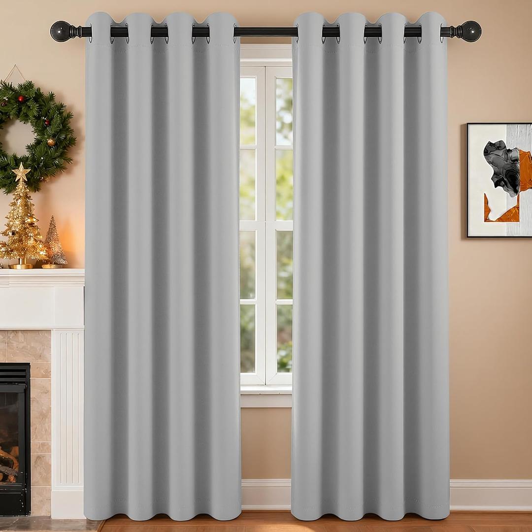 2-Panel-Curtain Room Darkening, 84 Inch Length for Bedroom Living Room, Insulated Thermal Grommet Curtain Drapes, Blackout(60-90%,Not 100%) Window Treatment Decor, Pack of 2, 52x84, Silver Grey