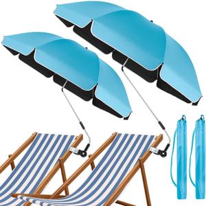 2 Pack 48.6" Ruffle Edge Chair Umbrella with Clamp, Blue | 360° Adjustable Beach Chair Umbrella, UPF50+ Sun Protection, Portable Bag