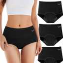 TANSTC Period Underwear for Women Heavy Flow Leakproof Panties Soft Fit Teens High Waisted Menstrual Panties-3 Pack (Medium)