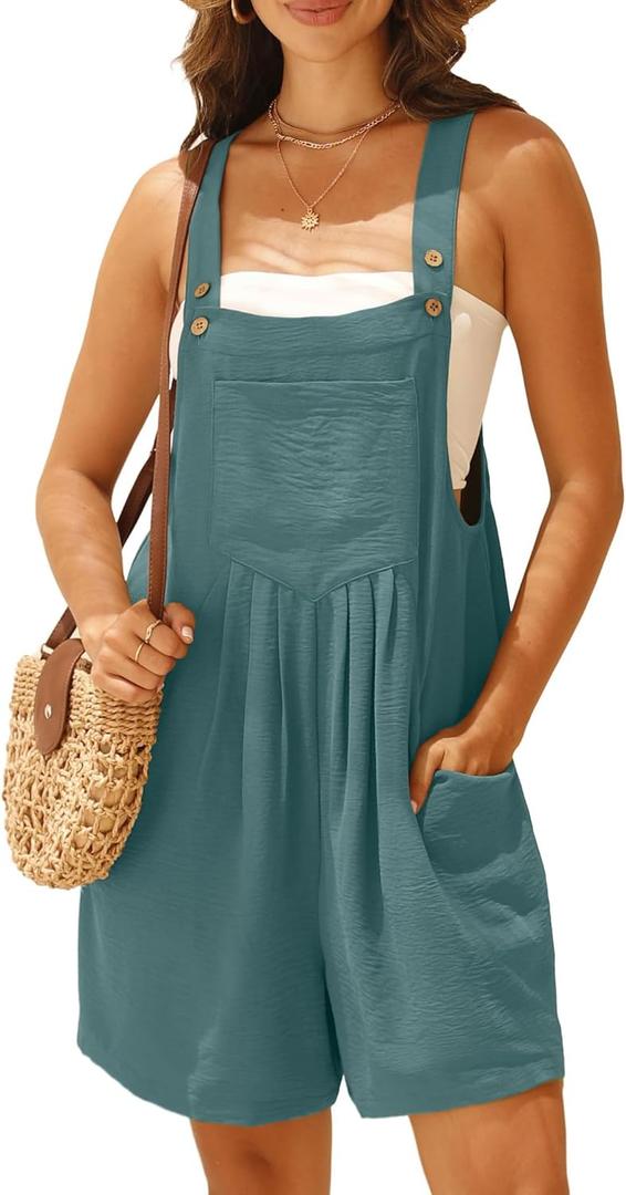 GRECERELLE Jumpsuits For Women Summer Short Overalls Casual Sleeveless Adjustable Loose Women's Rompers with Pockets 2026 (X-Large, Gray Blue)
