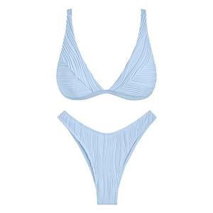 ZAFUL Womens Textured Bikini Set Cheeky Bathing Suit with Bottoms Cheeky Bikini with Bottom Light Blue Large