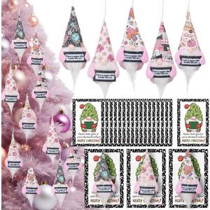 Peryiter 30 Set Pink Christmas Teacher Gnomes Hanging Ornaments Gifts Santa Plush Beard Doll Christmas Appreciation Gifts for Teachers Coworker Staffs or Xmas Party Favors Home Office Decor