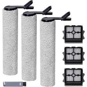 Keluke Roller Brush and Filter Replacement Compatible with Tineco Floor One Stretch S6,Floor One Switch S6 Cordless Vacuum Cleaner, Replacement Parts Include 3 Brush Rollers, 3 Filters