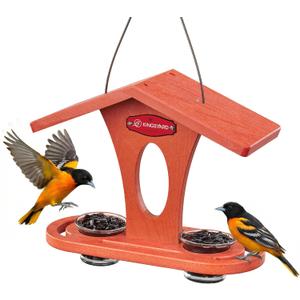 Kingsyard Bird Feeder for Outdoor Hanging, Recyceled Plastic Oriole Jelly Feeder, Two Dishes w/ 5 oz, Durable & Weatherproof, for Bird Lovers, Orange