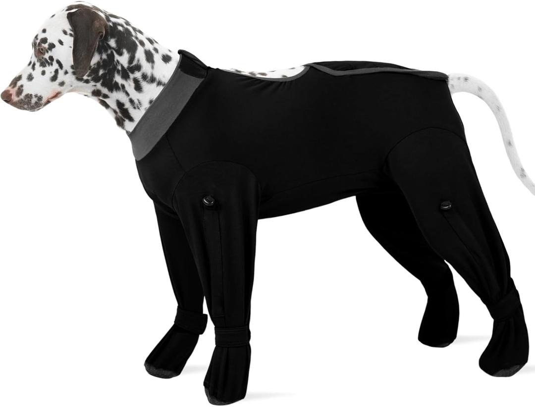 ROZKITCH Dog Surgical Recovery Suit, Soft Onesie for Surgery with Legs Neuter, Long Sleeve for Post-Operative Wounds, Prevent Licking & Shedding for Large Dogs (Male/Female) 4-Leg Black XL