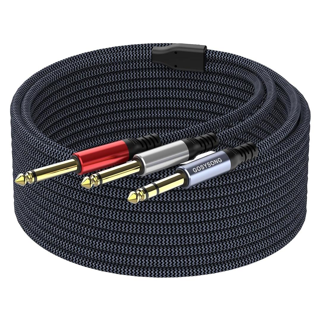 20ft Insert Cable, 1/4 inch TRS Stereo to Dual 1/4 inch TS Mono Insert Cable Y-Splitter Stereo Breakout Cable Patch Audio Cable