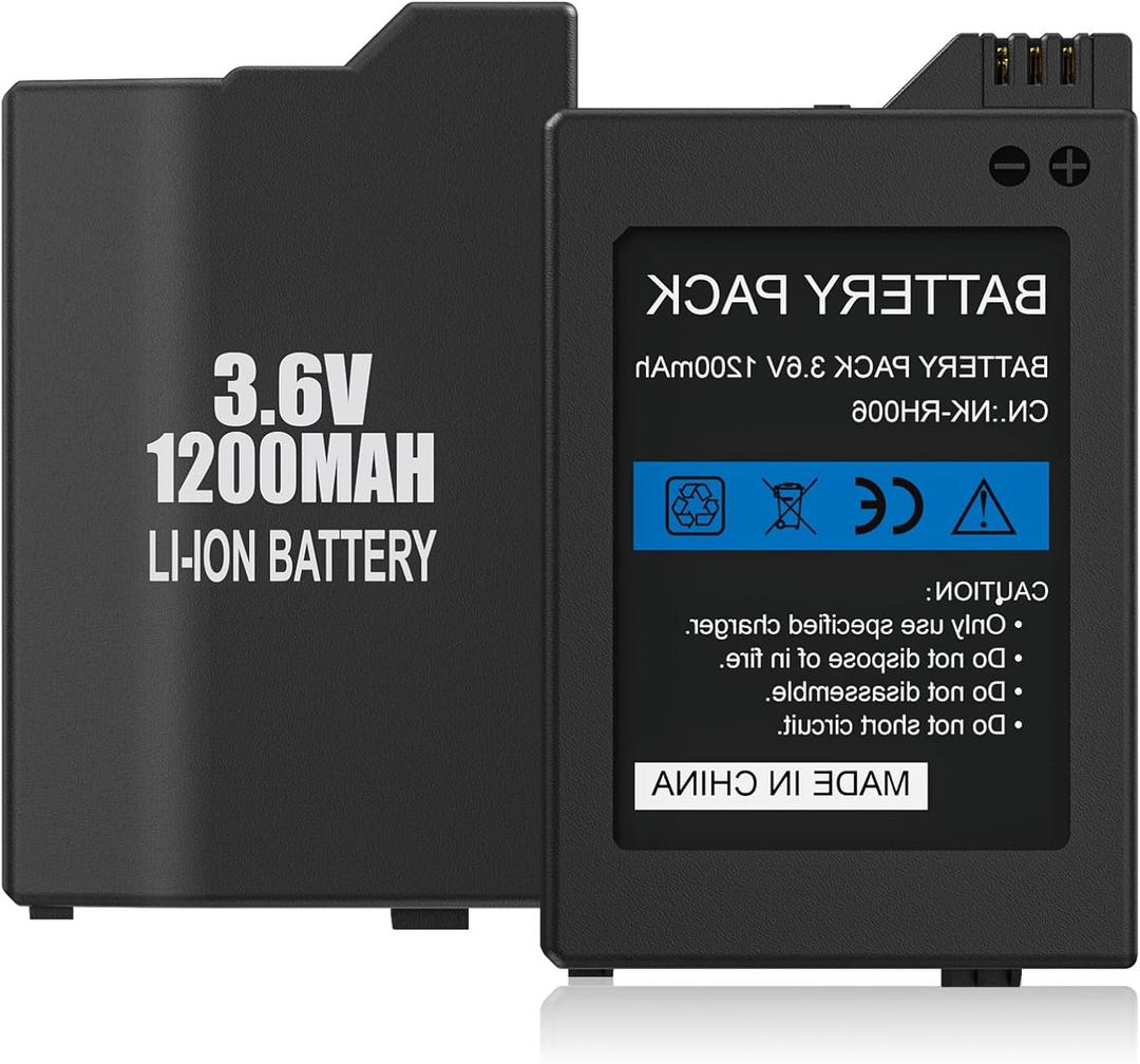 2Pcs Rechargeable Battery Pack Replacement for PSP 2000/3000/Lite/Slim Console, Real Capacity 1200mAh Lithium Polymer Batteries for PSP 2001/3001