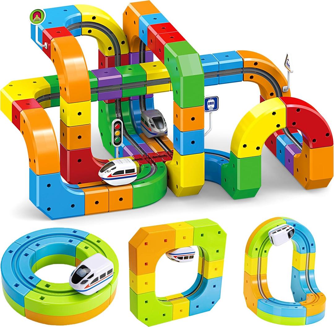 Electric Train Set for Kids Ages 3-8 - Modular 3D Flexible Race Track Building Toy with Gravity-Defying 360 Movement, STEM Learning Fun Gift(154 pcs Deluxe Set)