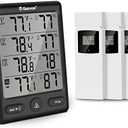 Geevon Indoor Outdoor Thermometer Wireless with 2 Remote Sensors, Digital Hygrometer Thermometer, Wireless Temperature Humidity Monitor Gauge with 200FT/60M Range (Black)