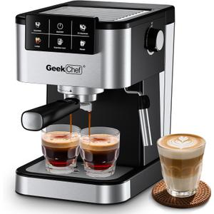 Geek Chef Espresso Machine with Milk Frother, 20 Bar Automatic Espresso Maker, Fast Heating Coffee Maker for Cappuccino, Latte & Iced Coffee, Easy to Use & Clean, for Home Barista