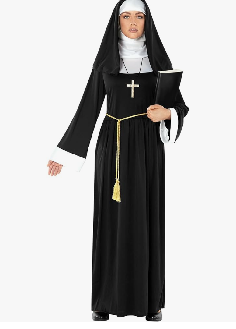 Morph Nun Costume for Women, Adult Nun Outfit with Habit, Plus Size Nun Attire, Religious Costume for Women, Size S