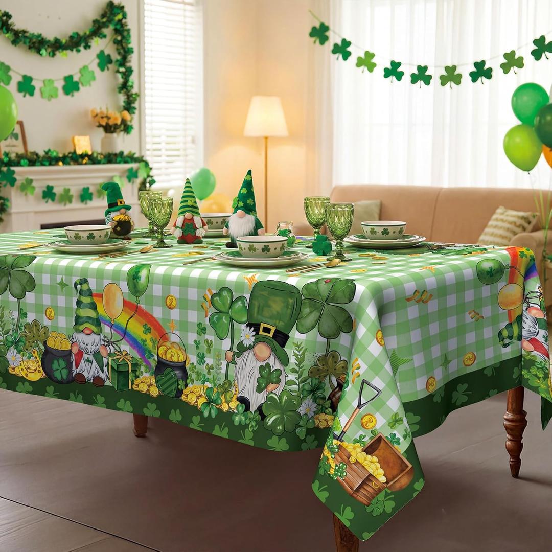 St Patricks Day Tablecloth 52x70 Inch, St Patricks's Decorations for Home Table Cloth Rectangle, Shamrocks Clovers Gnomes Decor Tablecloths Polyester for Picnic Party Dinner