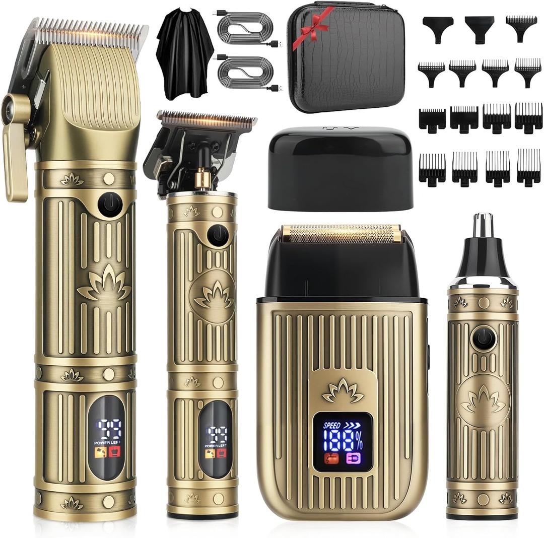 Hair Clippers for Men Professional, T-Blade Barber Clippers and Trimmer Set, 4 in 1 Mens Cordless Hair Clipper for Barber Kit, Foil Thaver and Nose Trimmer for Men with LED Display