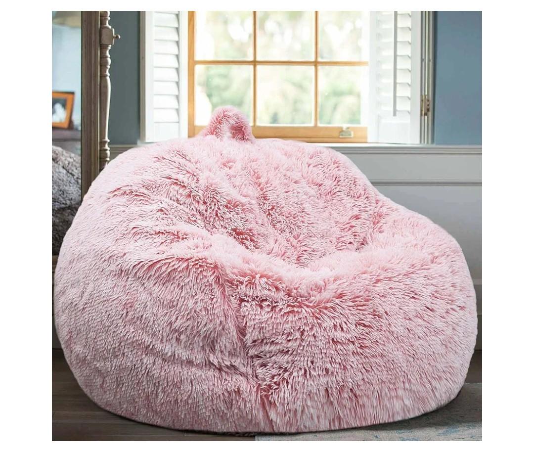 Fluffy Stuffed Animal Storage Bean Bag Chair Cover (No Filler), Faux Fur Comfy Bean Bag Cover for Organizing Plush Toys or Textile, for Adults Teens Kids Girls,purple