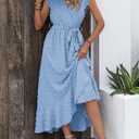 BTFBM Boho Dresses for Women 2026 Summer Fashion Cap Sleeve Swiss Dot Flowy Ruffle Beach Wedding Cocktail Maxi Dress(Sky Blue, Small)
