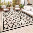 Pendolr Reversible Mats - Outdoor Rugs 9'x12' for Patios Clearance, Plastic Straw Rugs Waterproof, Portable, Outdoor RV Camping Rug, Garden, Balcony, Picnic, Beach, Camping(Black & Beige)