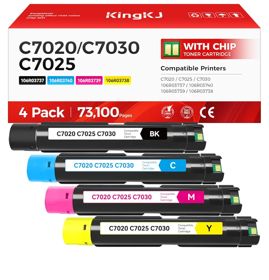 Versalink C7020 C7025 C7030 Toner Cartridge 4-Pack High Capacity 106R03737 106R03740 106R03739 106R03738 Replacement Compatible for Xerox VersaLink C7020 C7025 C7030 Printer Black Cyan Magenta Yellow