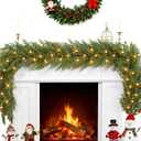 6.5FT Real Touch Christmas Garland with Lights & Timer, Realistic Lighted Green Cedar Garland Battery Operated, Lush Pine Needle Cypress Garland for Mantle, Table, Fireplace, Stairs Railing, Door