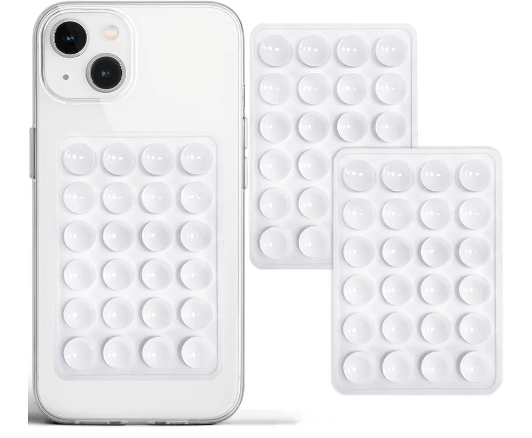 PKYAA Anteel 2 Pack Silicone Suction Phone Case Adhesive Mount, Strong Grip Holder for Selfies and Videos, Hands-Free Sticky Phone Grip for iPhone and Android, 2.17" x 3.15" (White)
