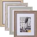 eletecpro 8x10 Vintage Picture Frames Set of 4 Display 5x7 Photos with Mat Rustic Photo Frame Set in Color Bulk Clear Acrylic Cover Distressed Frame for Wall or Tabletop Display Room Decor