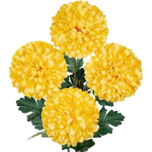 Briful Artificial Chrysanthemums Ball Flowers 6 Large Heads Mums Stems Autumn Yellow Fake Hydrangea Flowers Bouquet for Home Garden Party Wedding Decoration, Set of 4