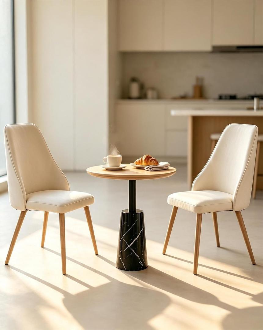 Mid-Century Modern Dining Chairs Set of 2 Beige Velvet Upholstered High Back Accent Chairs with Solid Sturdy Legs Ergonomic Curved Backrest Kitchen Chairs for Dining Room/Kitchen, 35.1 x 20.1 x 19.1 inches