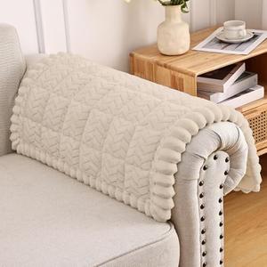 Smiry Non Slip Couch Armrest Covers for Dogs, Fuzzy Pet Couch Arm Covers for Sofa Pet Friendly, Soft Sofa Slipcovers Recliner Chair Arm Protector Washable (Apricot, 27.6" x 27.6")