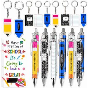 24 Back to School Gifts Bulk, 12 Pens & 12 Keychains with Cards
