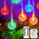 Minetom Crystal Globe String Lights Battery Operated - 33 ft 60 LED Globe Fairy Lights with Remote and 8 Modes, Waterproof for Bedroom Tent Loft Camping Porch Patio Party Wedding Decor, Multicolor