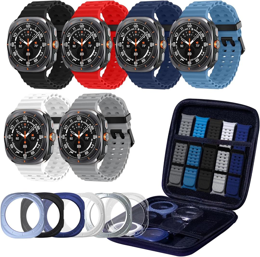 6 Pack Marine Silicone Band for Samsung Galaxy Watch Ultra Bands 47mm Men/Women,With 6 Protective Cases & Storage Bag,Waterproof Soft Sport Strap Compatible with Samsung Watch Ultra Band