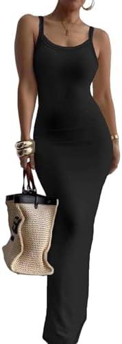 Nimsruc Women Summer Long Dress Casual Slip Sexy Slim Sleeveless Bodycon Maxi Dresses for Women 2024, 2XL