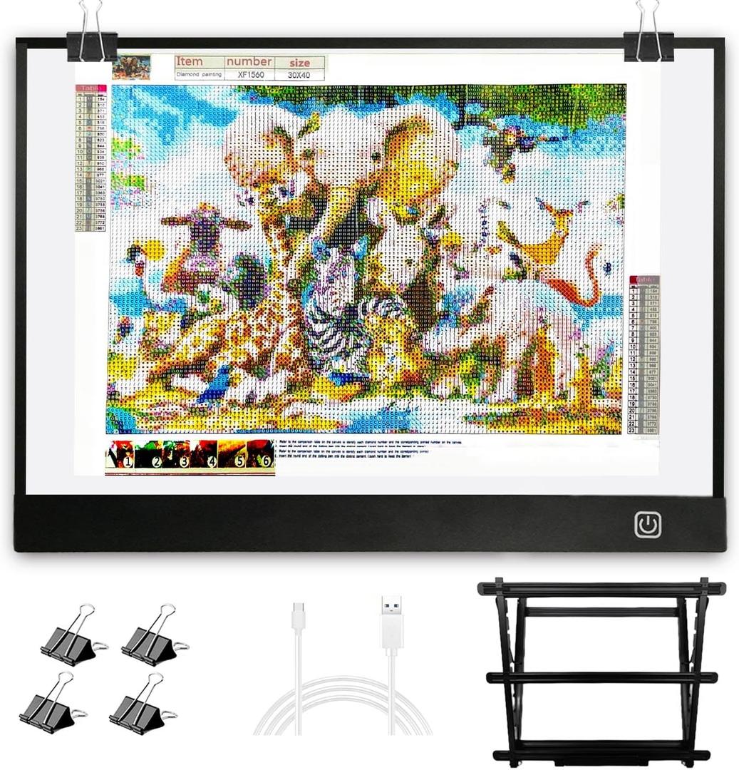 WELZK Diamond Painting Light Board A3, with Large Metal Stand, L:18.5 W:13.6 inchs Large Diamond Painting Light Pad, Dimmable Diamond Art Light Board