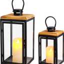 TRIROCKS Set of 2 Decorative Candle Lantern 16'' & 11'' High Metal Candle Holder Hanging Lantern Perfect for Home Decor Patio Living Room Parties Events Tabletop Indoors Outdoors (Black)