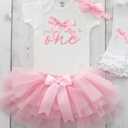 Newborn Baby Girls 1st Birthday Outfits Short Sleeve Romper + Tutu Skirt Diaper Cover + Headband Infant Summer Clothes 9-12M