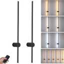 Operated Wall Sconces Set of 2, Rechargeable 6000mAh Wireless Lights with Remote, 360° Rotation Dimmable 3000K-6000K, No Wiring Indoor Lamps for Bedroom Hallway Stairs 40 Inch Black