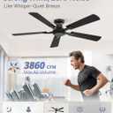 ZMISHIBO 52 Inch Ceiling Fan No Light, Flush Mount Low Profile, Modern Black Ceiling Fan Without Light, Remote Control & Quiet DC Motor, for Indoor&Outdoor, Bedroom, Living Room