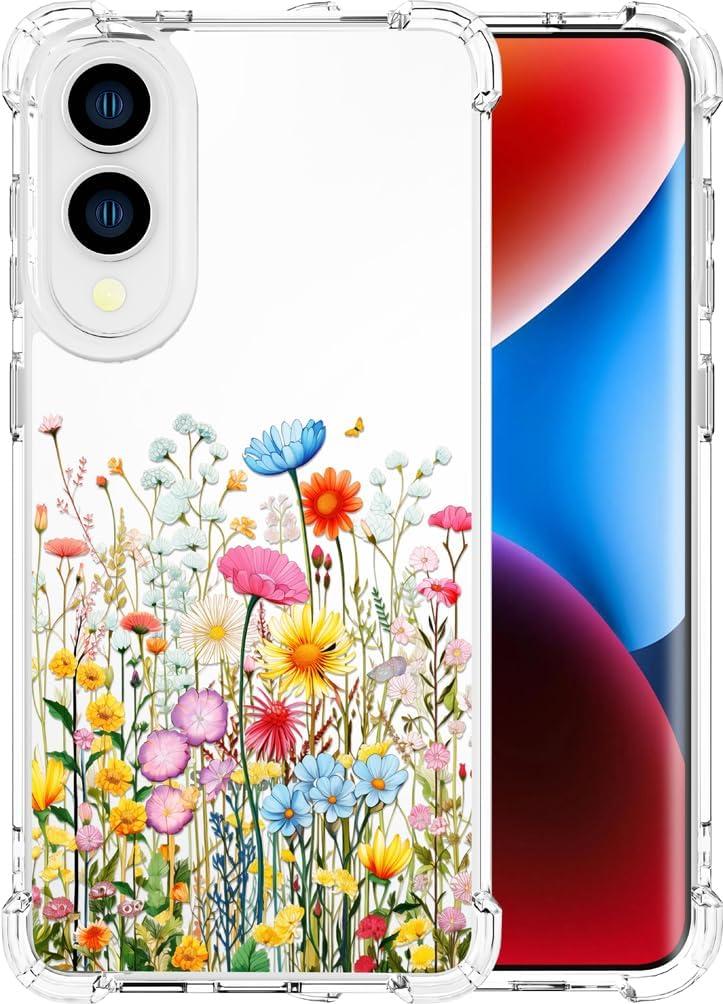 Compatible with Samsung Galaxy S25 Edge Cases with Design, Cute Transparent Designer Phone Case for Women Girls Girly with Heavy Duty Protective Bumper (Clear Flowers Herbs Wild)