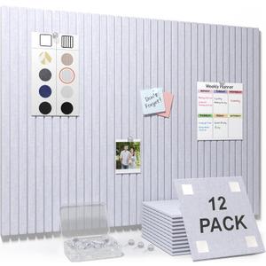 Smarpau Large Felt Bulletin Board 48"x36"- 12 Pack Self-Adhesive Pin Board Tiles with 35 Push Pins & 50 Removable Tabs, Cork Board Alternative for Office, Classroom, Home & Kitchen Decor-Grey