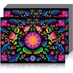 Chengu 100 Pcs Mexican Cinco De Mayo Placemats Fiesta Disposable Paper Placemats 14 x 10 Inch Dia De Los Muertos Decoration Floral Table Mats for Dining Table Mexican Party Supplies
