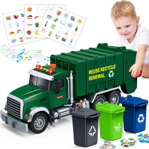 Kids Toys for 3 4 5 6 7 8 Years Old Boys, 15" Large Garbage Truck Toy, Friction Powered Garbage Recycling Truck with Lights and Sounds, 3 Trash Bins with Trash Cards, Birthday Gifts for Boys Girls, 6 x 10 x 4 inches
