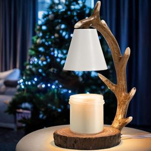 Candle Lamps,Candle Warmer Lamp with Timer Dimmer for New Home Bedroom Decoration Handcrafted with Resin Reindeer Antler Design Desktop lampHand-Painted Night Desk lamp Creative Birthday Gifts