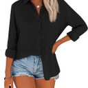 Diosun Womens Button Down Shirts Long Sleeve Cotton Stylish Gauze Tops Casual Loose Fit Blouses with Pocket (Yellow, M)