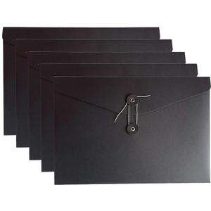 VANRA Kraft String Envelope File Folder Project Pockets File Jacket Document Organizer Flat-No Expansion A4 Letter Size (Black, Pack of 5)