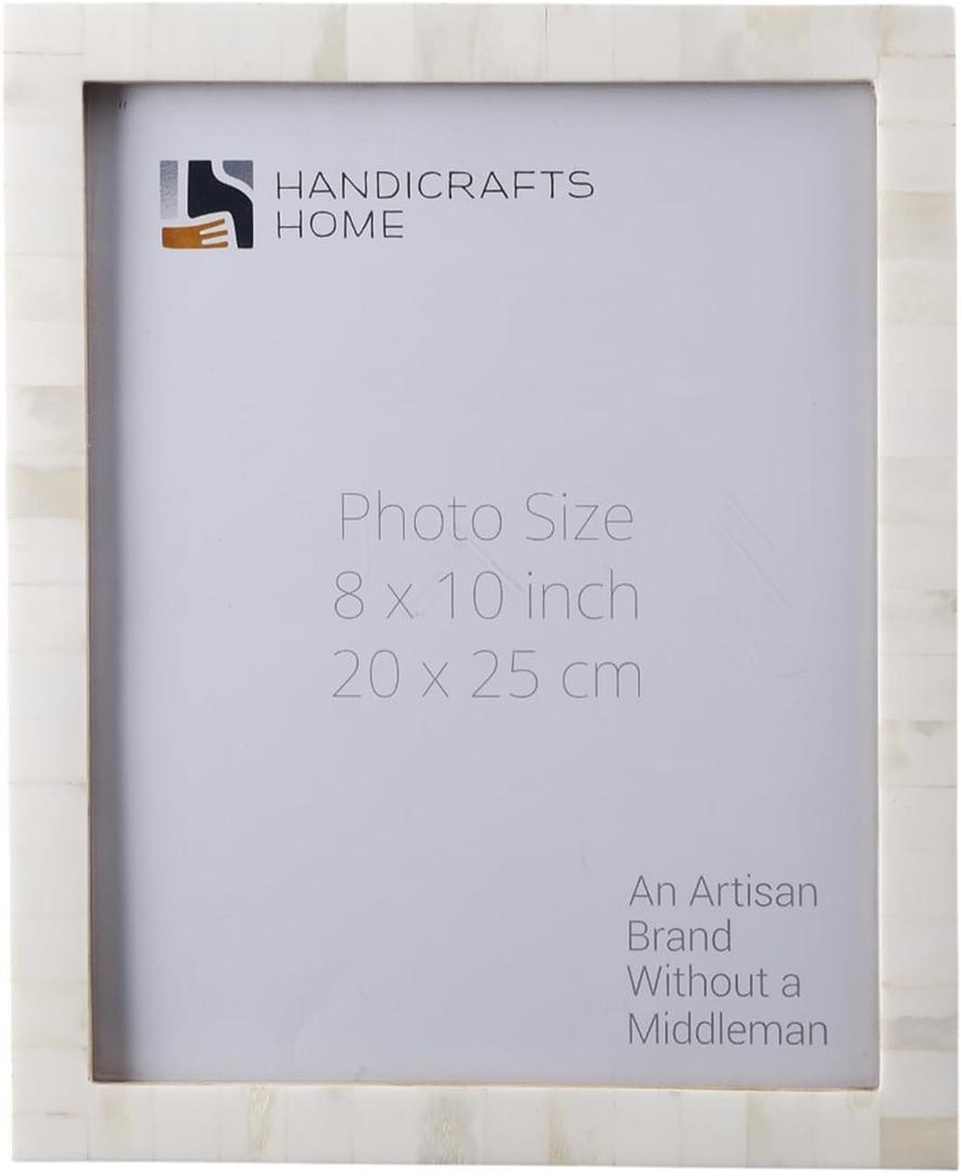 Handicrafts Home White 8x10 Picture Frame for Modern Minimalist Home Decor, Wedding Gift, Farmhouse Wall Decor, Boho Shelf Styling, Vintage Bone inlay Frames for Aesthetic & Living Room Picture Frame