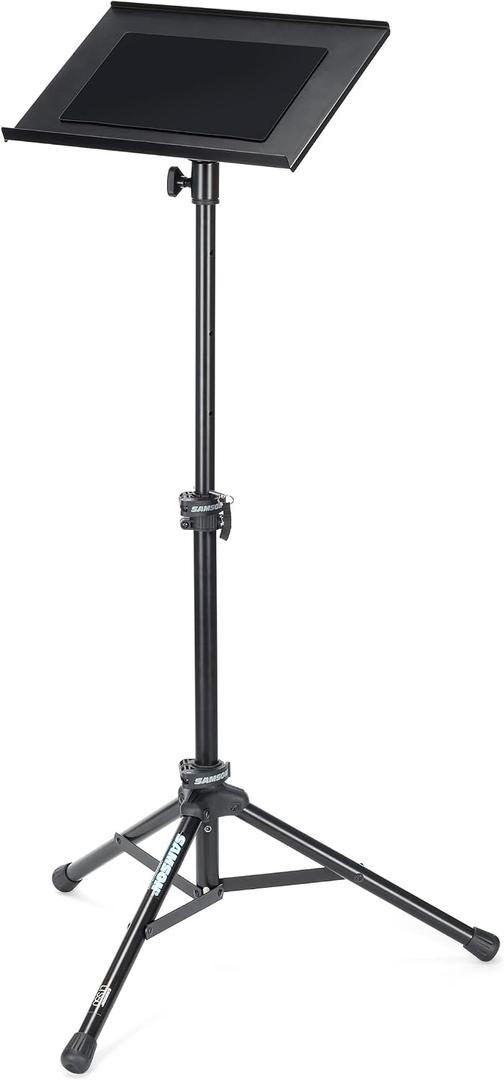 SAMSON LTS50 Adjustable Laptop Stand Portable Tripod Stand for Laptop Computers, DJs, Musicians, Producers & Content Creators | Adjustable 30-47 in, 15 X 11 Silicone Tray with Tilt, Steel Tripod, Foldable Removable Top, Locking Latches