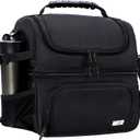 MIER Dual Compartment Lunch Bag Tote with Shoulder Strap for Men and Women Insulated Leakproof Cooler Bag, Black