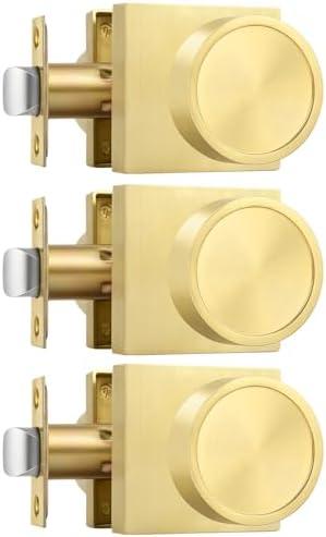 Goldenwarm Gold Closet Door Knobs Interior, Bruhsed Gold Passage Door Knobs, Heavy Duty Zinc Alloy Brushed Brass Interior Door Knob for Closet Hall 3 Pack